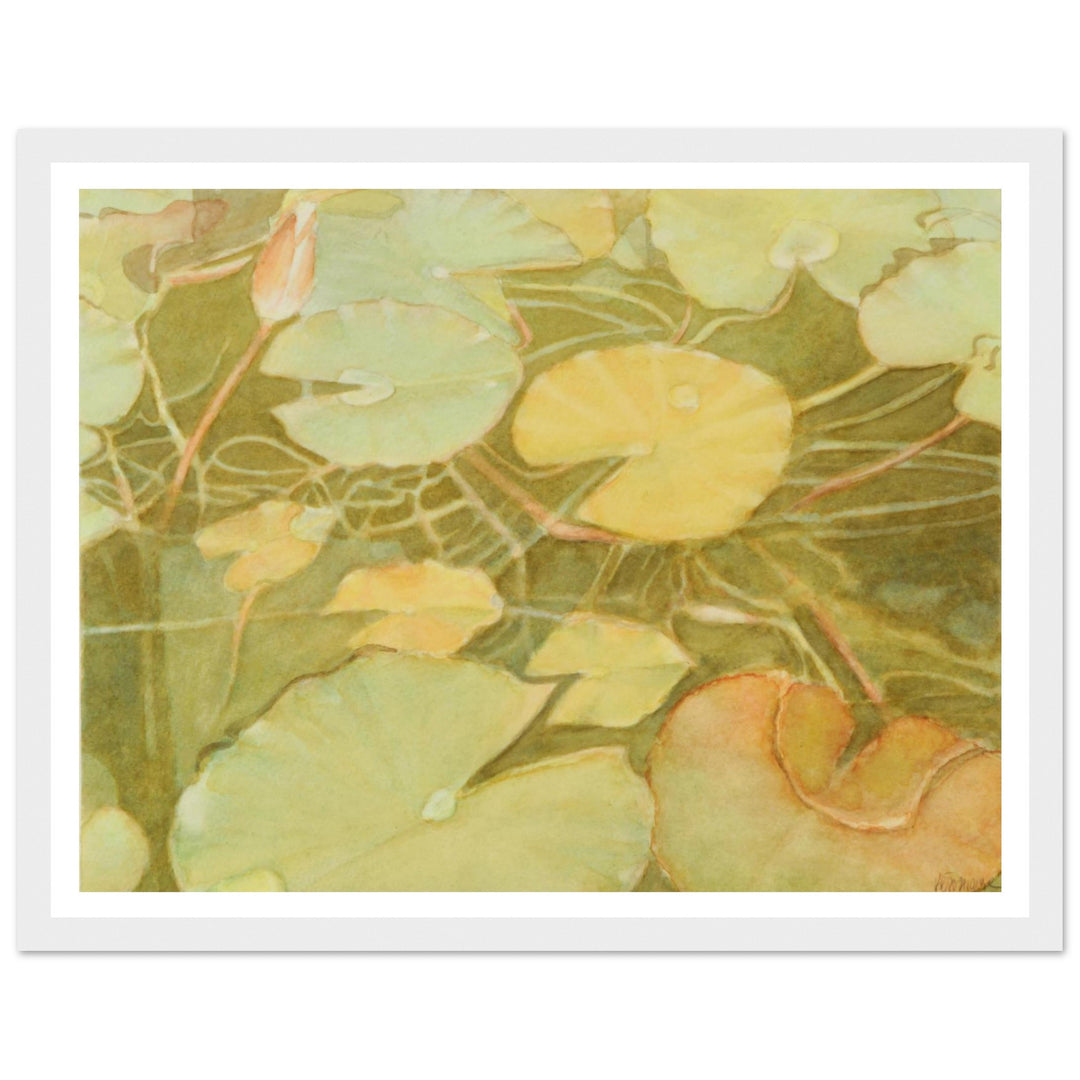 Ethereal Reflection: Serene Water Lilies in Soft Hues by Veronique Semple - Watercolor botanical nature print for home decor