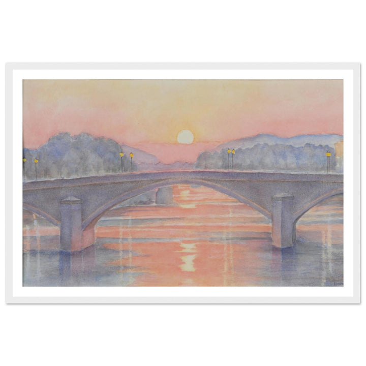 Serene Sunset Reflections Over Tranquil Waters by Veronique Semple - Watercolor impressionism print for home decor