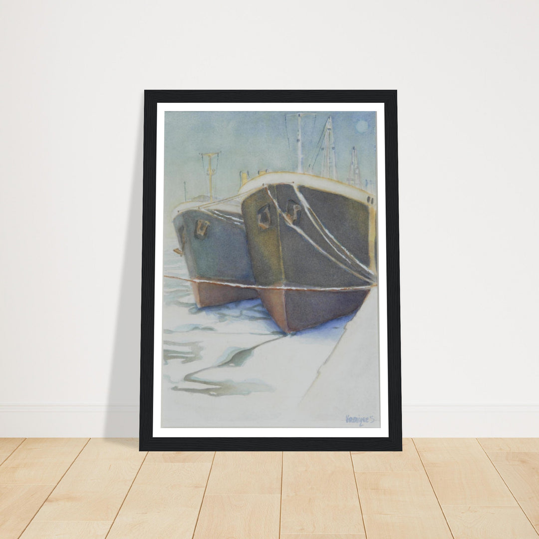 Tranquil Harbor Reflection: A Watercolor Journey by Veronique Semple - Watercolor impressionism print for home decor