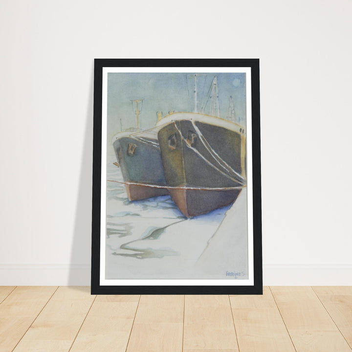 Tranquil Harbor Reflection: A Watercolor Journey by Veronique Semple - Watercolor impressionism print for home decor