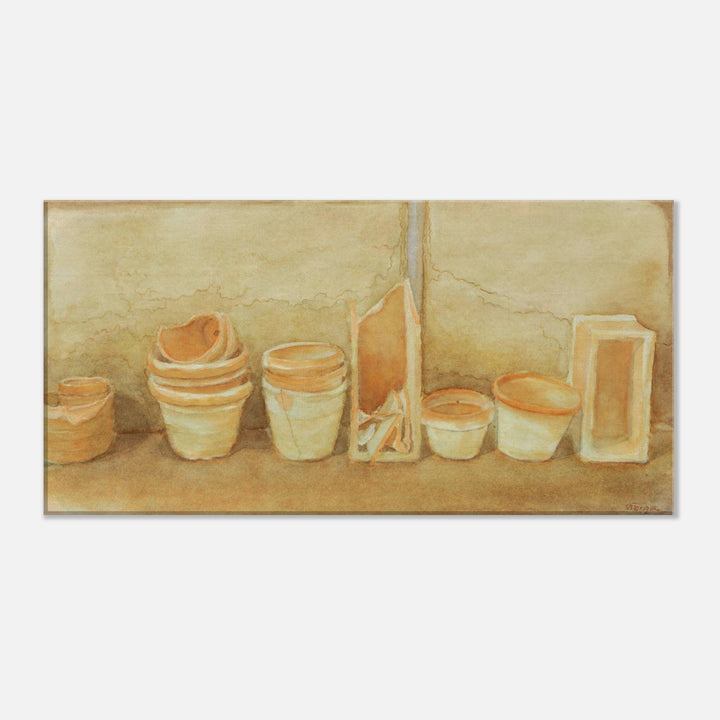 Terracotta Serenity: A Harmonious Display of Handmade Pots by Veronique Semple - Watercolor botanical print for home decor
