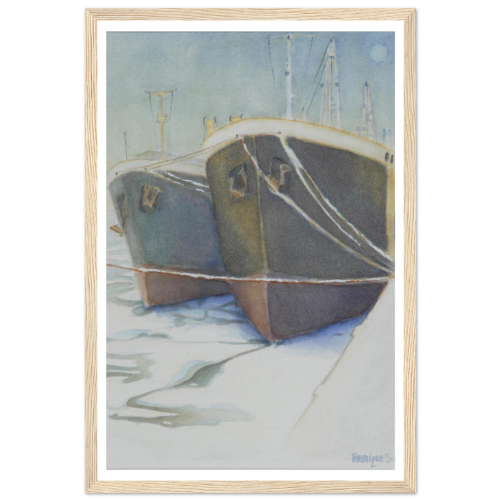 Tranquil Harbor Reflection: A Watercolor Journey by Veronique Semple - Watercolor impressionism print for home decor