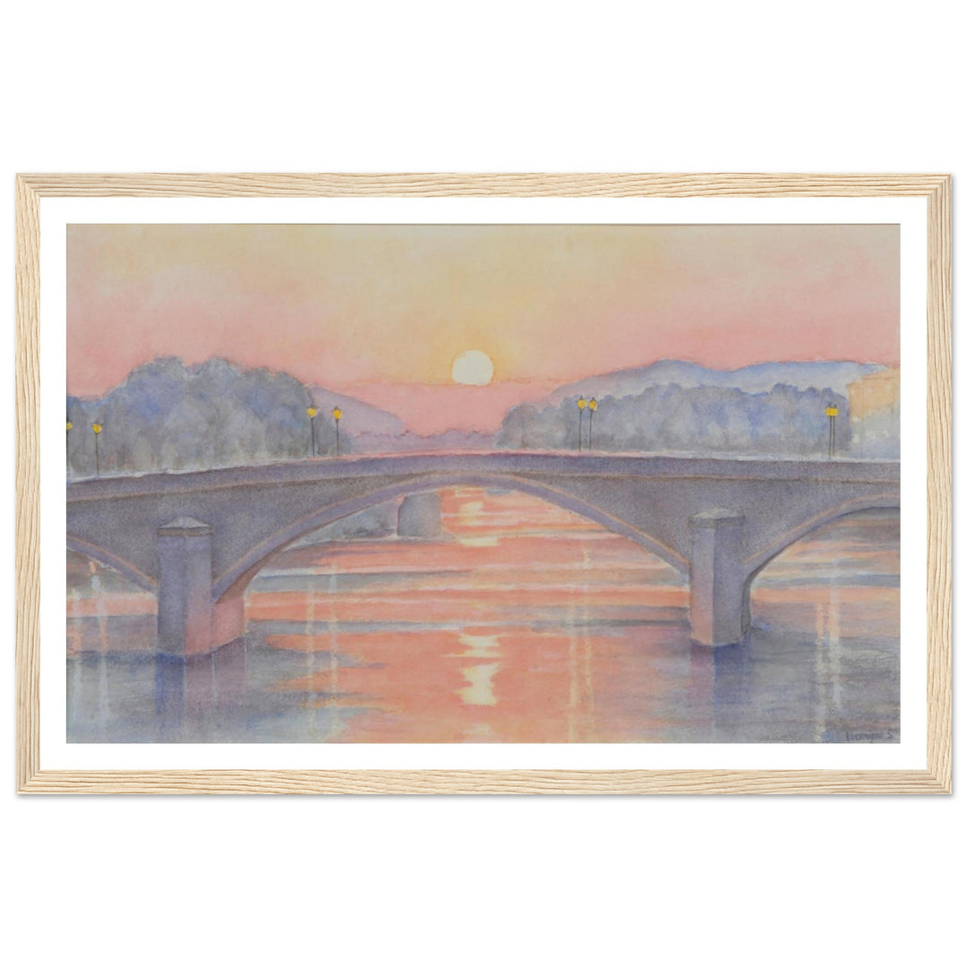 Serene Sunset Reflections Over Tranquil Waters by Veronique Semple - Watercolor impressionism print for home decor