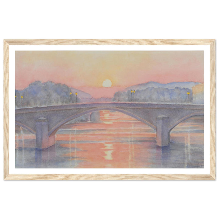 Serene Sunset Reflections Over Tranquil Waters by Veronique Semple - Watercolor impressionism print for home decor