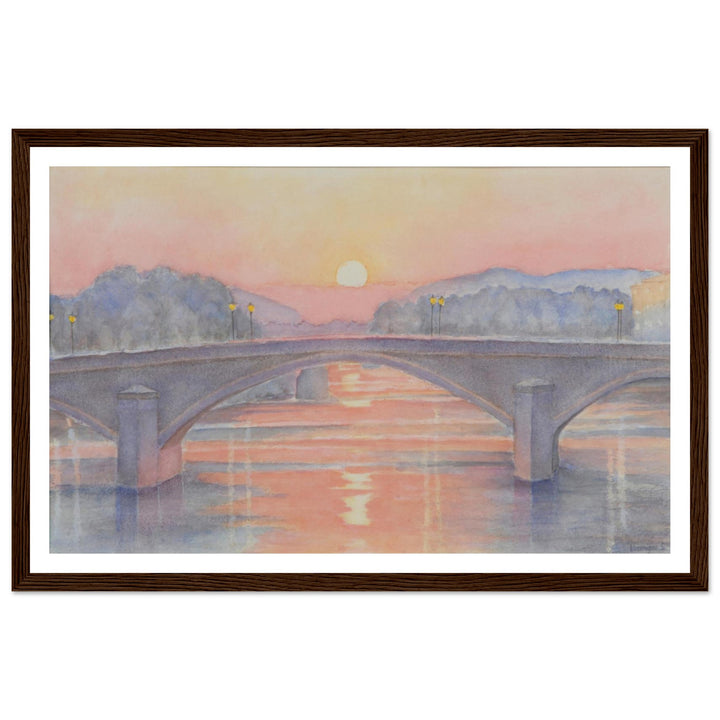 Serene Sunset Reflections Over Tranquil Waters by Veronique Semple - Watercolor impressionism print for home decor