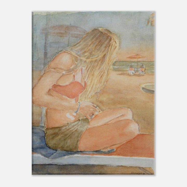 Tranquil Reflections: A Watercolor Beach Muse by Veronique Semple - Watercolor portraiture print for home decor