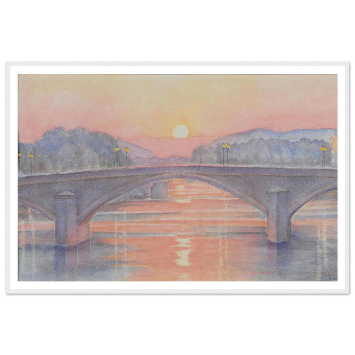 Serene Sunset Reflections Over Tranquil Waters by Veronique Semple - Watercolor impressionism print for home decor