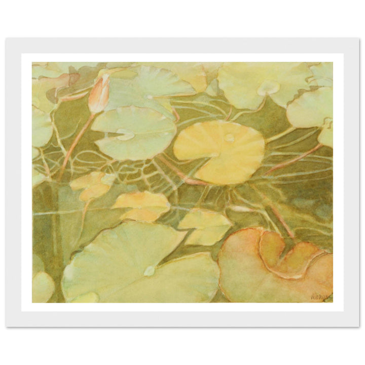 Ethereal Reflection: Serene Water Lilies in Soft Hues by Veronique Semple - Watercolor botanical nature print for home decor