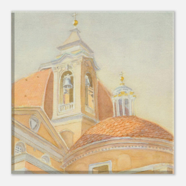 Soft Hues of Architectural Majesty: A Watercolor Elegance by Veronique Semple - Watercolor illustration print for home decor