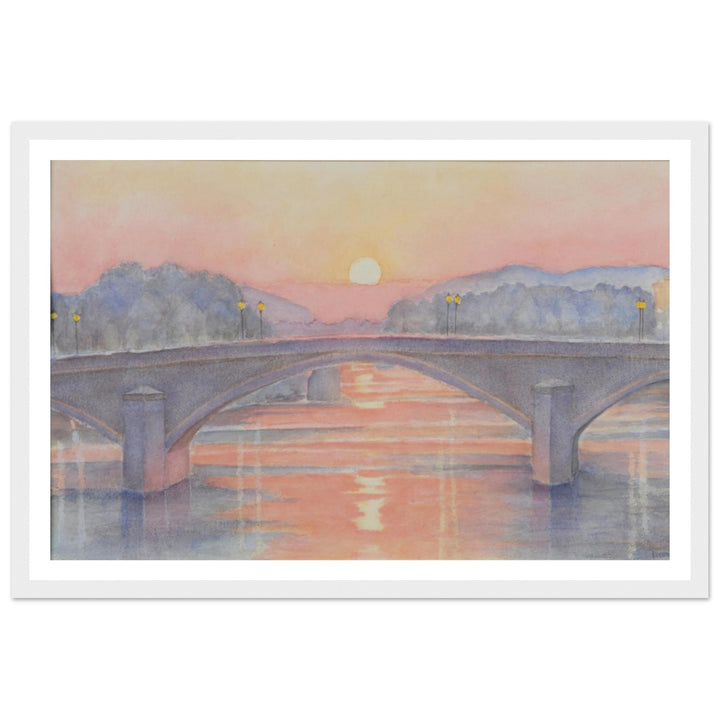 Serene Sunset Reflections Over Tranquil Waters by Veronique Semple - Watercolor impressionism print for home decor