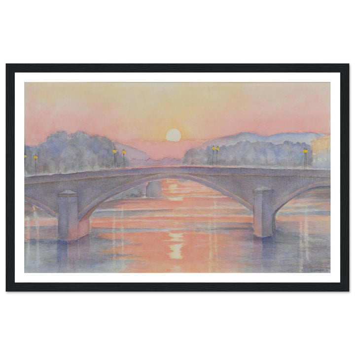 Serene Sunset Reflections Over Tranquil Waters by Veronique Semple - Watercolor impressionism print for home decor