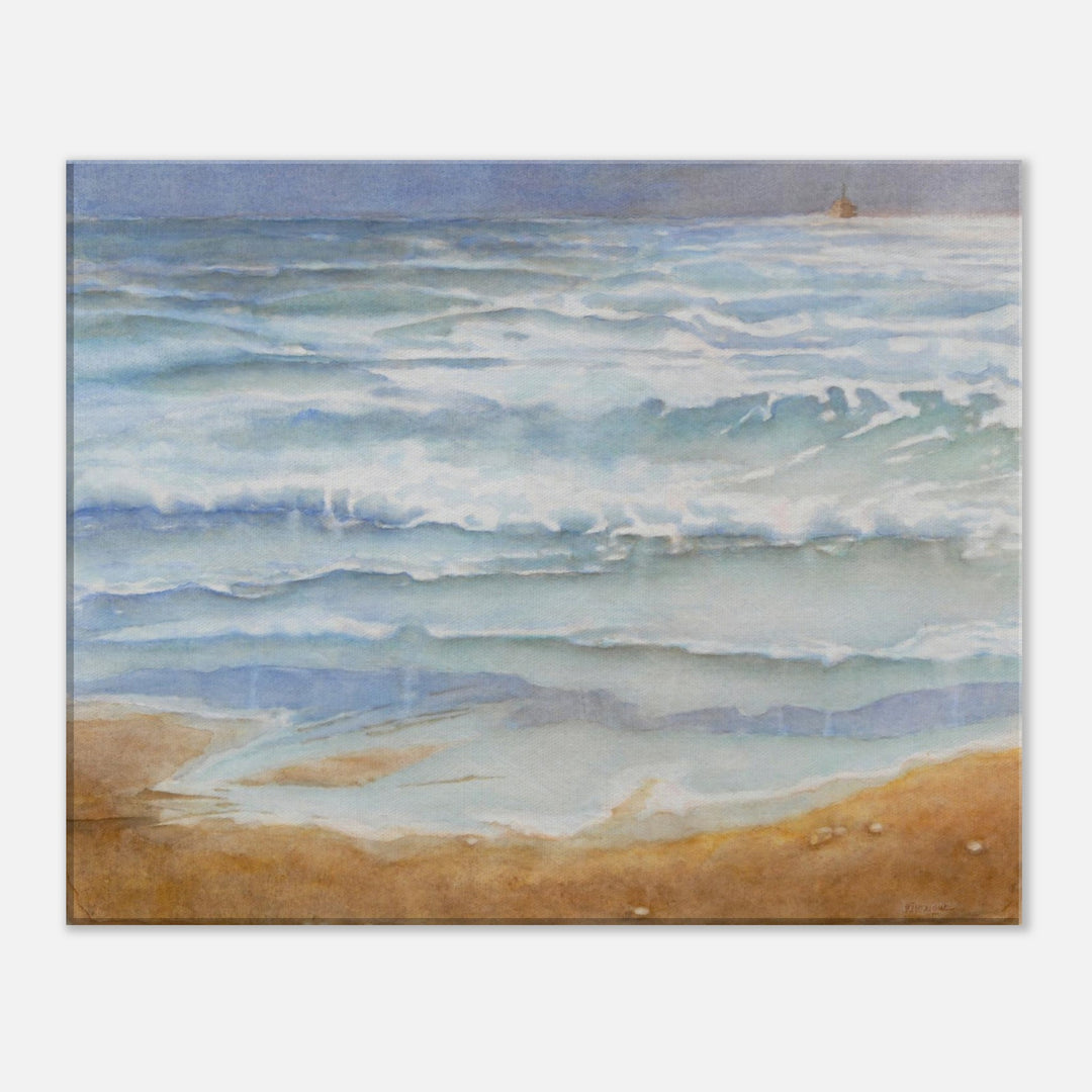 Serenity by the Shore: A Tranquil Watercolor Beachscape by Veronique Semple - Watercolor landscape print for home decor