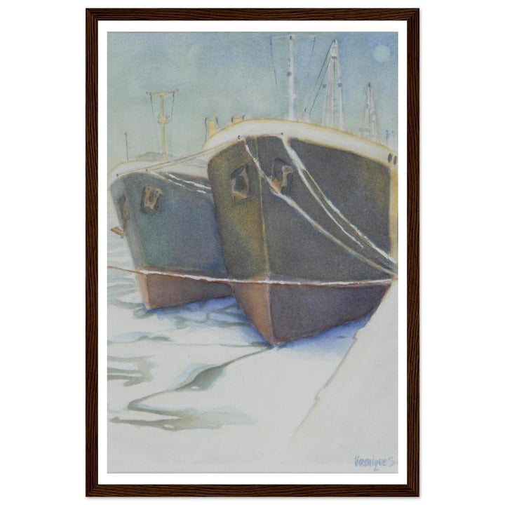 Tranquil Harbor Reflection: A Watercolor Journey by Veronique Semple - Watercolor impressionism print for home decor