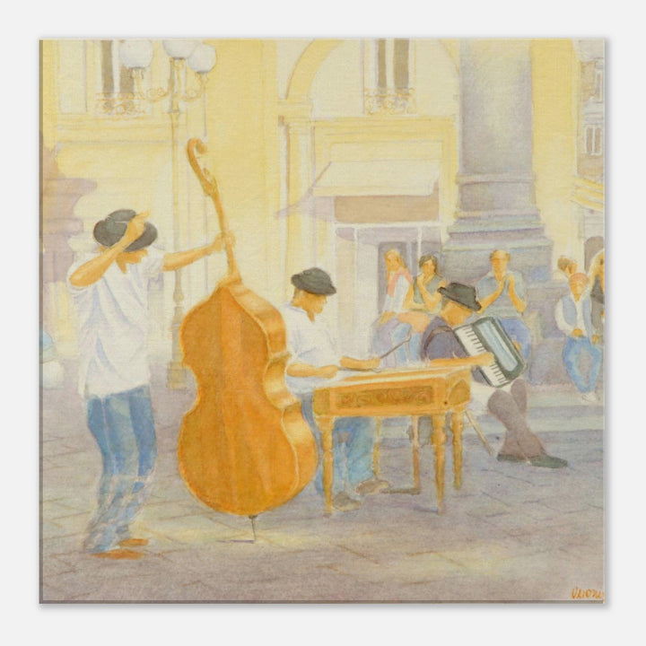 Melodic Moments: Joyful Street Musicians in Watercolor by Veronique Semple - Watercolor impressionism print for home decor