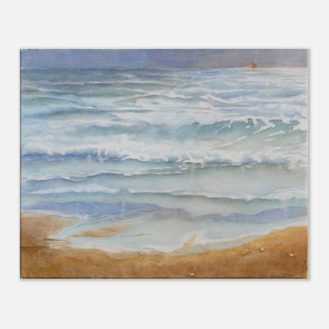 Serenity by the Shore: A Tranquil Watercolor Beachscape by Veronique Semple - Watercolor landscape print for home decor