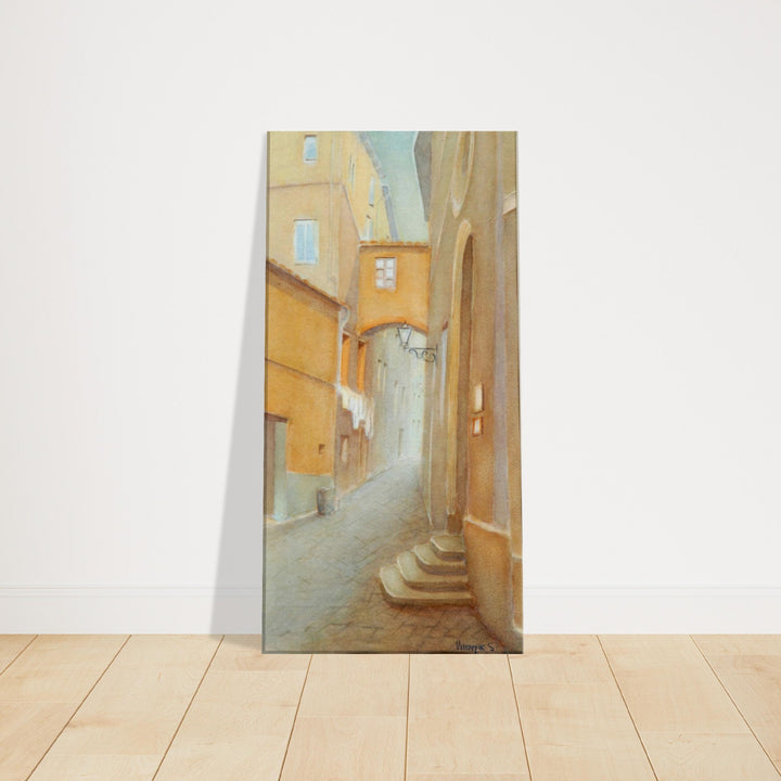Golden Tranquility: A Serene Italian Alleyway by Veronique Semple - Watercolor impressionism print for home decor