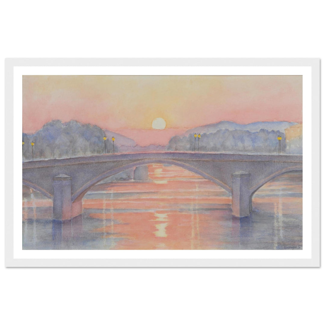 Serene Sunset Reflections Over Tranquil Waters by Veronique Semple - Watercolor impressionism print for home decor
