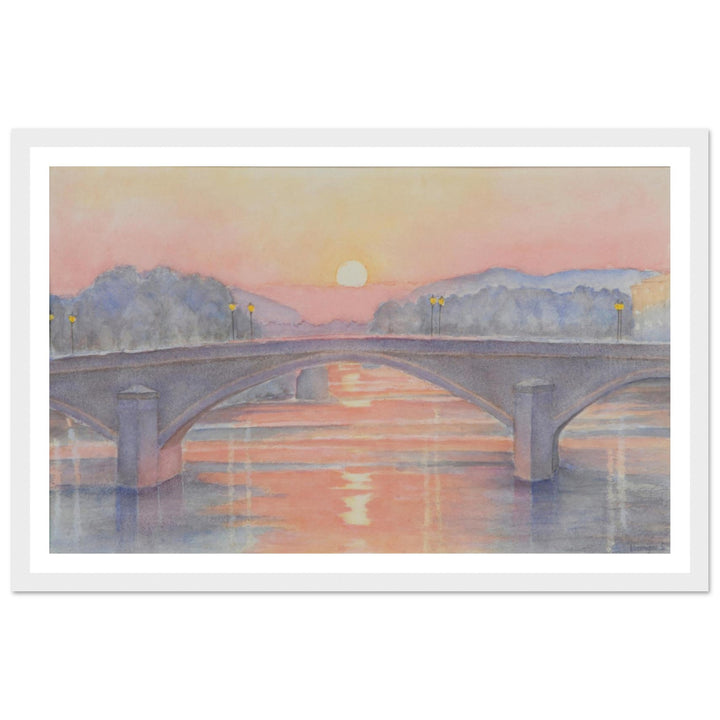 Serene Sunset Reflections Over Tranquil Waters by Veronique Semple - Watercolor impressionism print for home decor