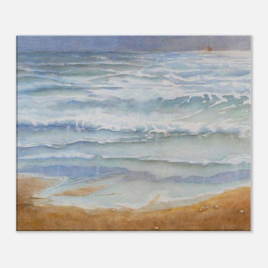 Serenity by the Shore: A Tranquil Watercolor Beachscape by Veronique Semple - Watercolor landscape print for home decor