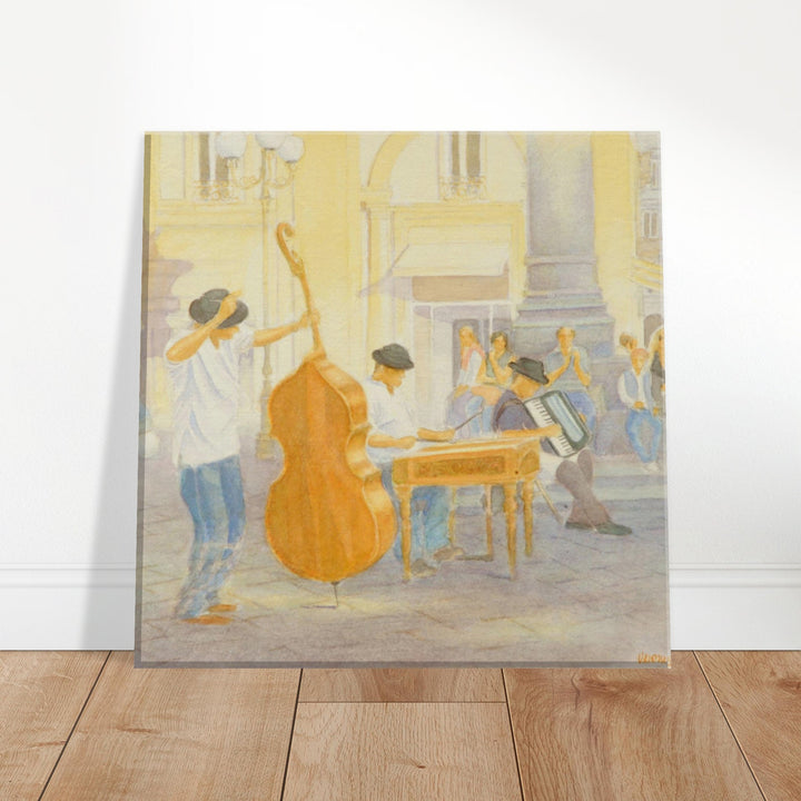 Melodic Moments: Joyful Street Musicians in Watercolor by Veronique Semple - Watercolor impressionism print for home decor