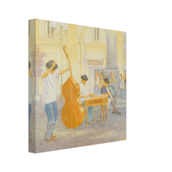 Melodic Moments: Joyful Street Musicians in Watercolor by Veronique Semple - Watercolor impressionism print for home decor