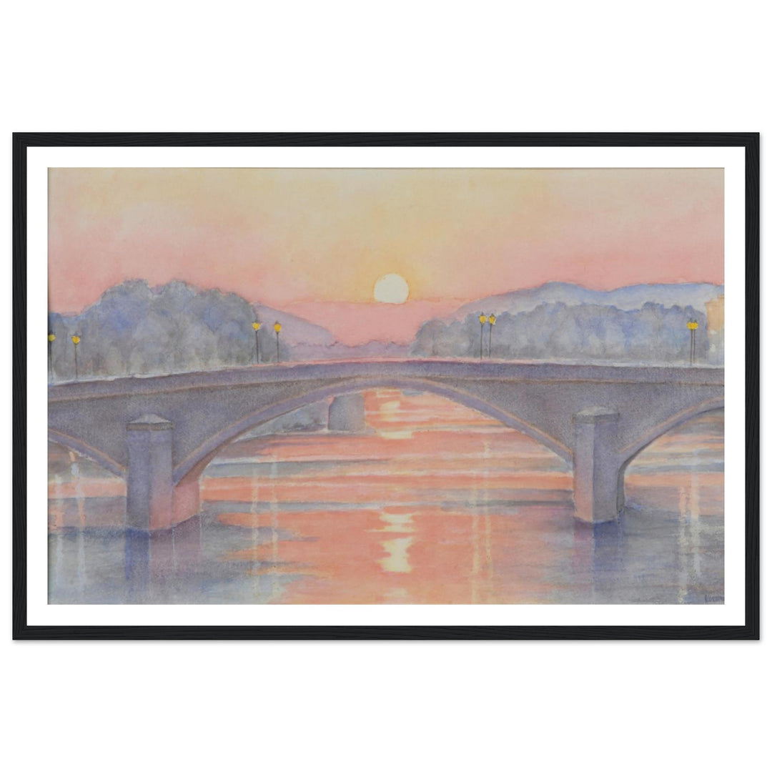 Serene Sunset Reflections Over Tranquil Waters by Veronique Semple - Watercolor impressionism print for home decor