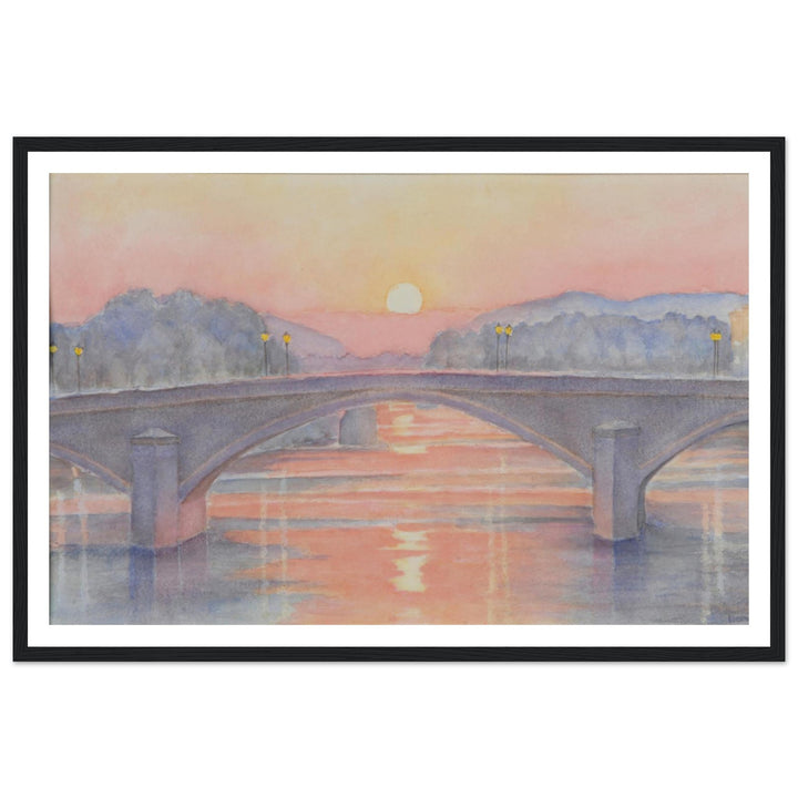 Serene Sunset Reflections Over Tranquil Waters by Veronique Semple - Watercolor impressionism print for home decor
