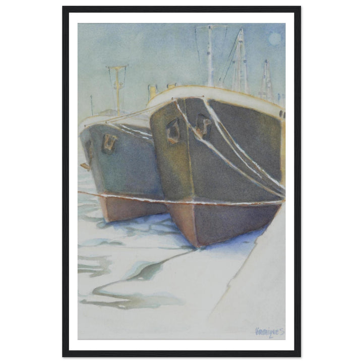 Tranquil Harbor Reflection: A Watercolor Journey by Veronique Semple - Watercolor impressionism print for home decor