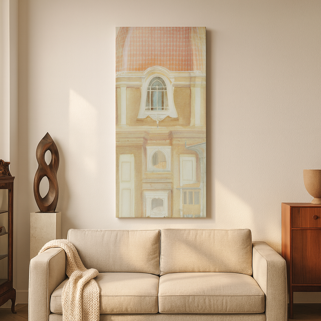 Elegant Architectural Harmony in Watercolor by Veronique Semple - Watercolor portraiture print for home decor