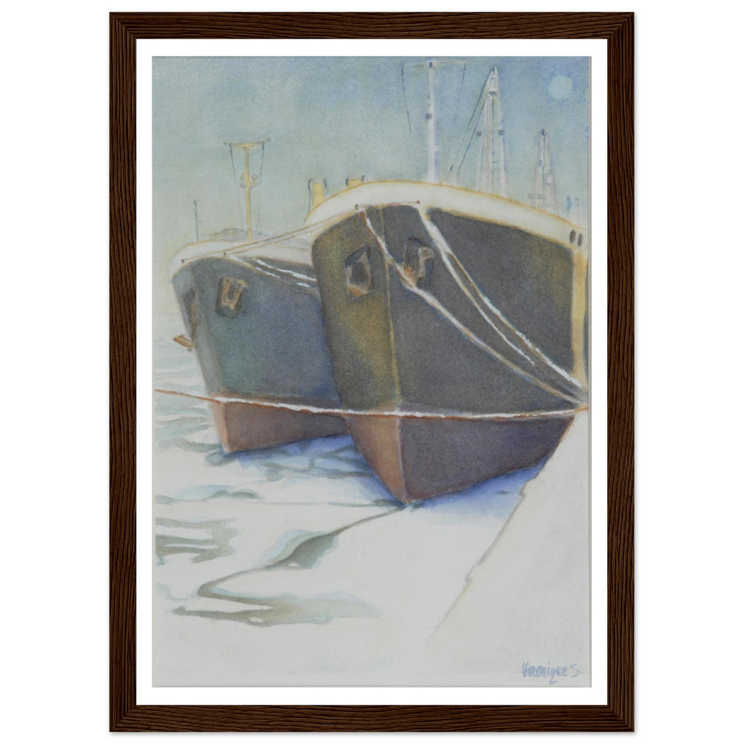 Tranquil Harbor Reflection: A Watercolor Journey by Veronique Semple - Watercolor impressionism print for home decor