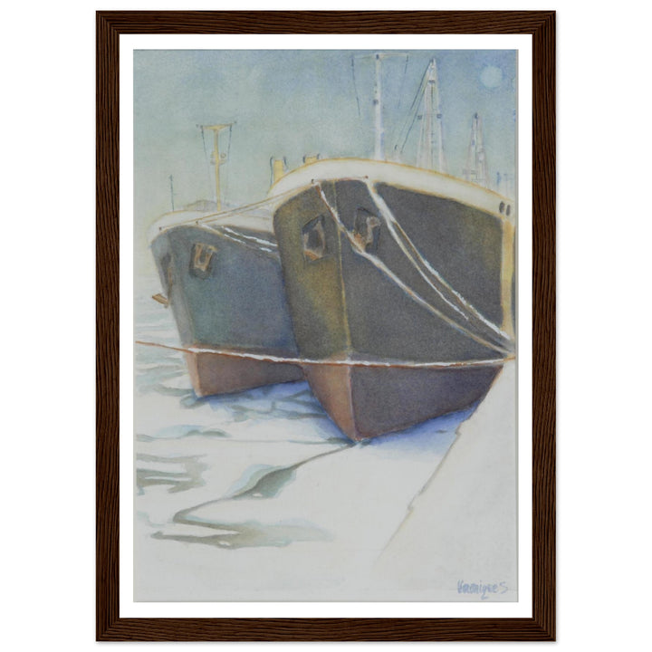 Tranquil Harbor Reflection: A Watercolor Journey by Veronique Semple - Watercolor impressionism print for home decor