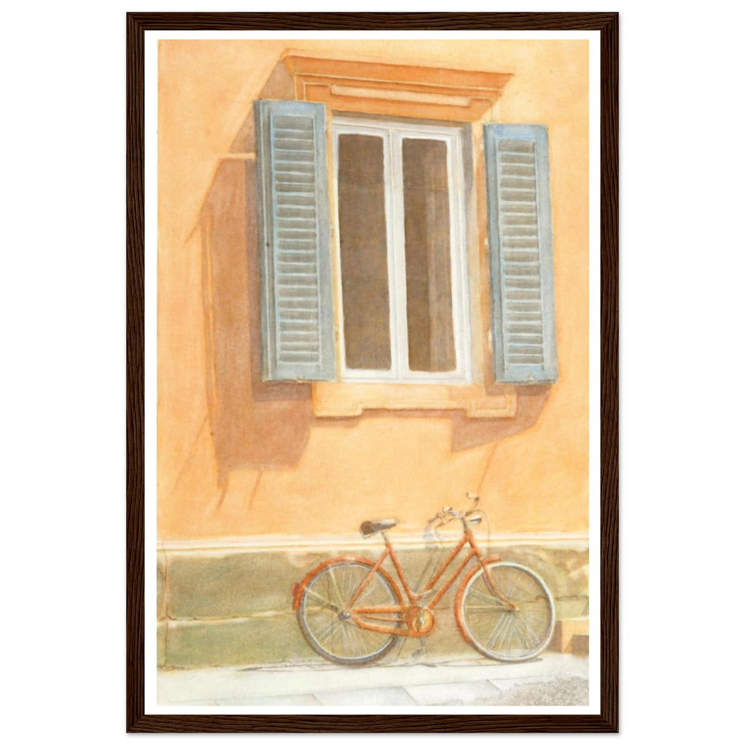 "Midday Break" Charming Bicycle Against Wall in Italy Warm Watercolor by Veronique Semple - Watercolor wall art print75-383d-44c6-aeed-3d718f9a1848