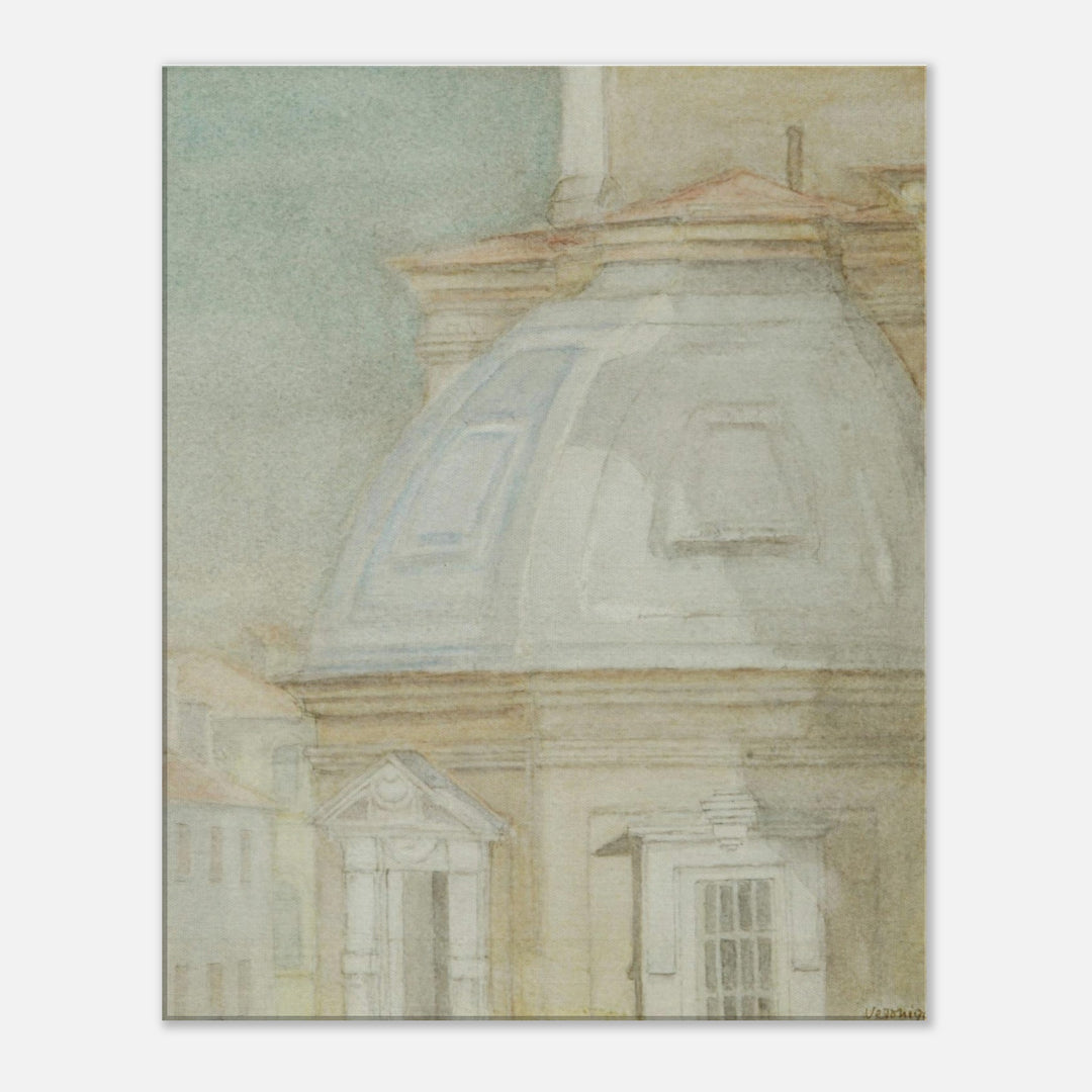 Ethereal Harmony: A Watercolor View of Timeless Architecture by Veronique Semple - Watercolor landscape print for home decor