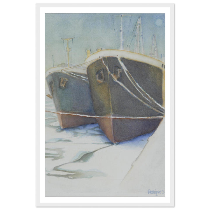 Tranquil Harbor Reflection: A Watercolor Journey by Veronique Semple - Watercolor impressionism print for home decor