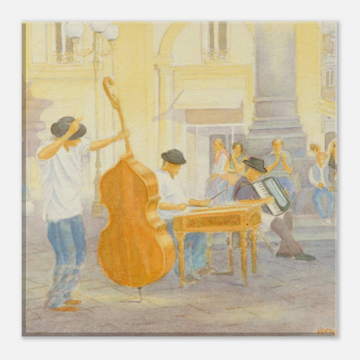 Melodic Moments: Joyful Street Musicians in Watercolor by Veronique Semple - Watercolor impressionism print for home decor