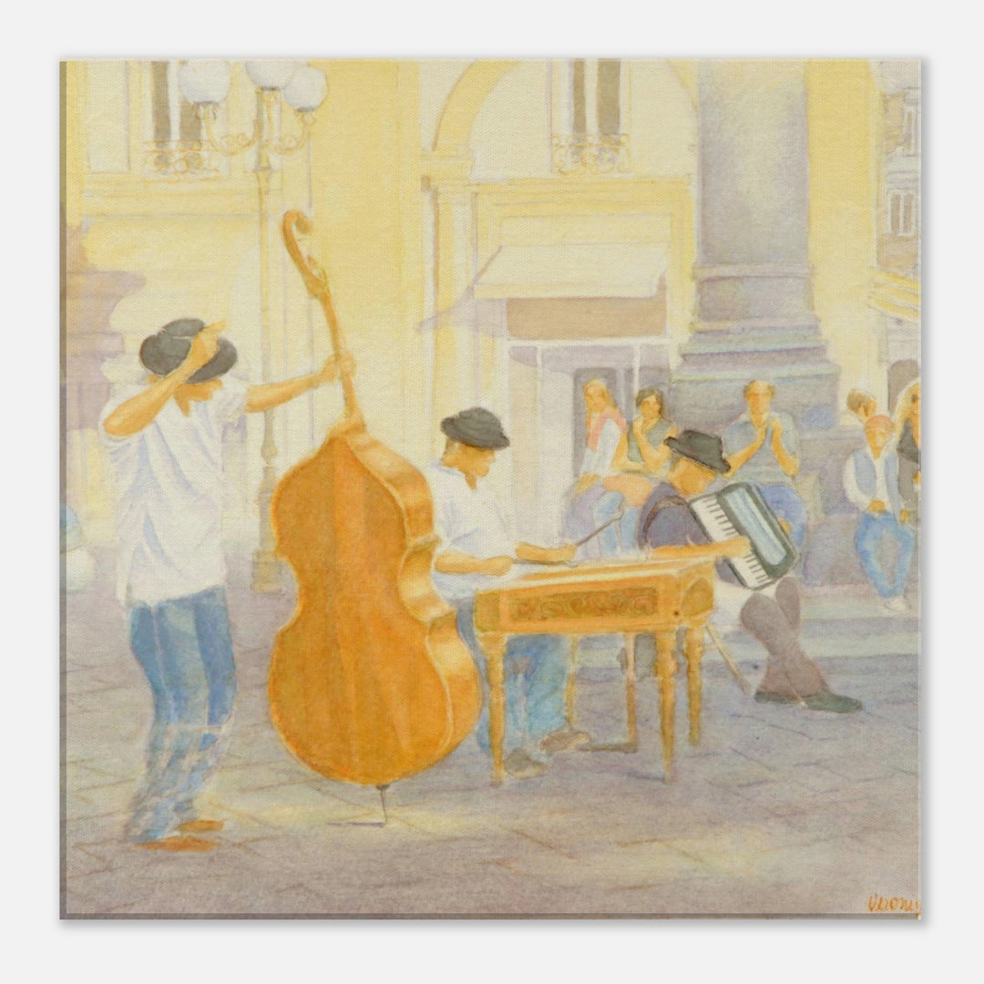 Melodic Moments: Joyful Street Musicians in Watercolor by Veronique Semple - Watercolor impressionism print for home decor