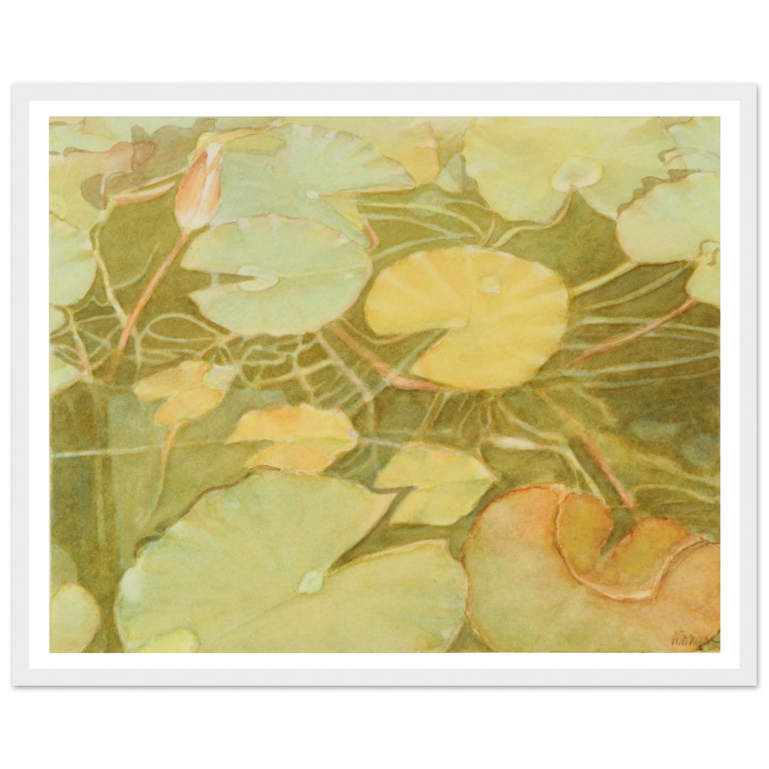 Ethereal Reflection: Serene Water Lilies in Soft Hues by Veronique Semple - Watercolor botanical nature print for home decor
