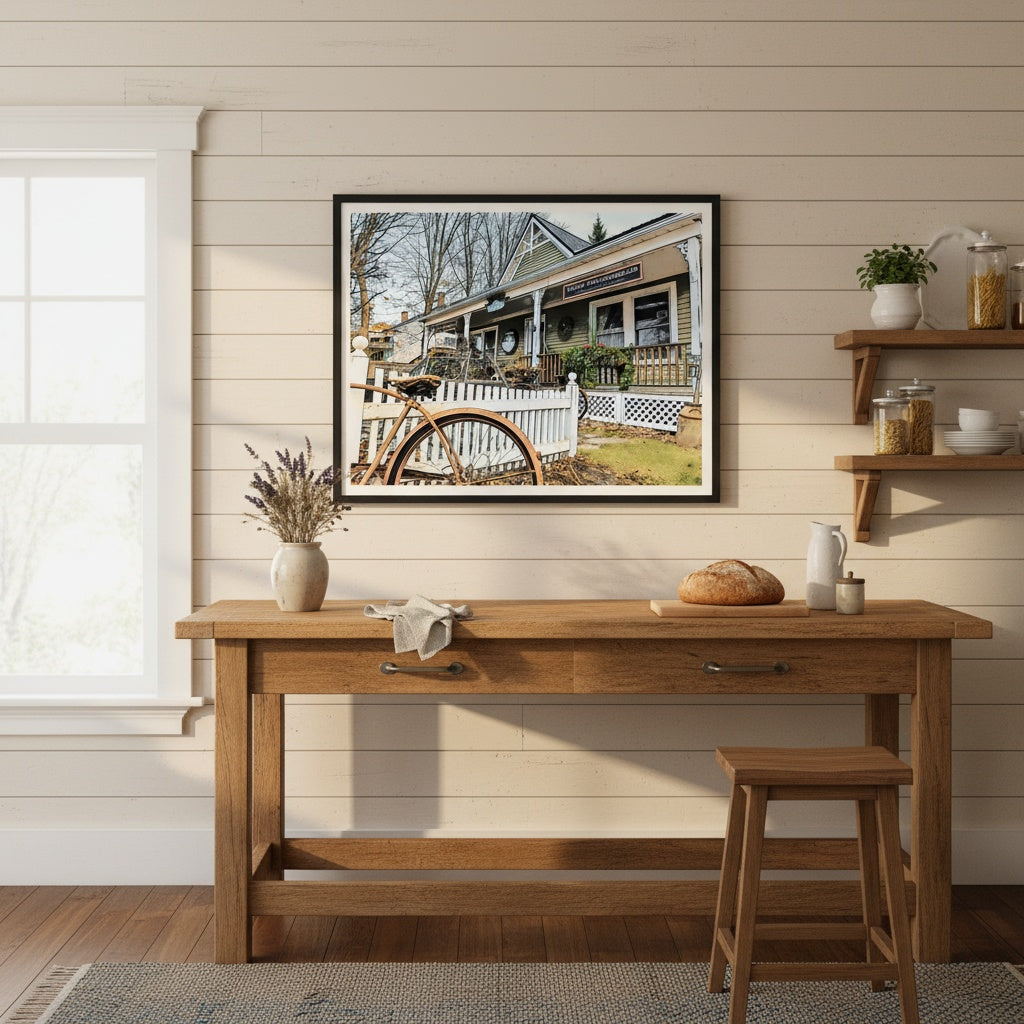 Charming Bakery Scene with Antique Bicycle in Bromont - Wrapped Canvas Print
