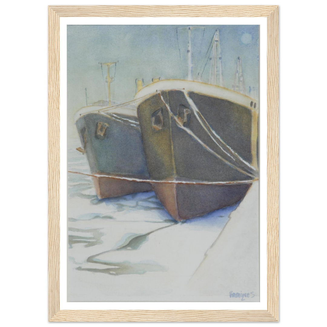 Tranquil Harbor Reflection: A Watercolor Journey by Veronique Semple - Watercolor impressionism print for home decor