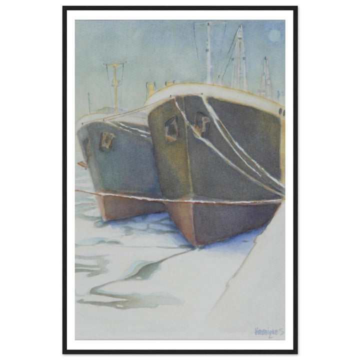 Tranquil Harbor Reflection: A Watercolor Journey by Veronique Semple - Watercolor impressionism print for home decor