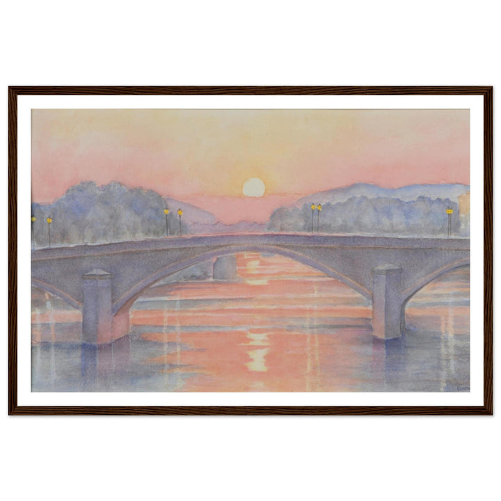 Serene Sunset Reflections Over Tranquil Waters by Veronique Semple - Watercolor impressionism print for home decor