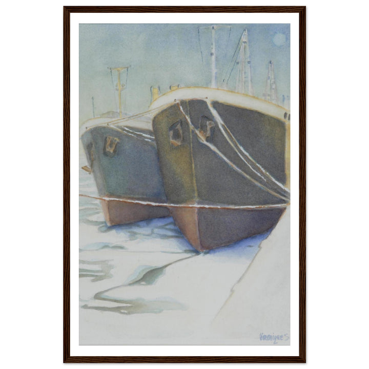 Tranquil Harbor Reflection: A Watercolor Journey by Veronique Semple - Watercolor impressionism print for home decor