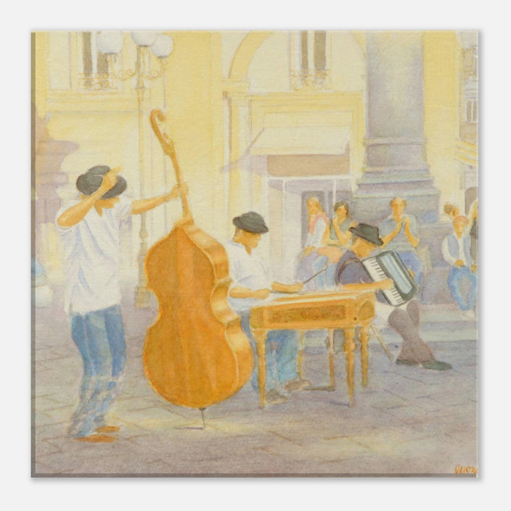 Melodic Moments: Joyful Street Musicians in Watercolor by Veronique Semple - Watercolor impressionism print for home decor