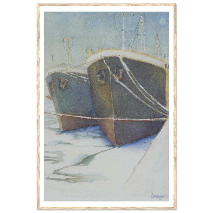 Tranquil Harbor Reflection: A Watercolor Journey by Veronique Semple - Watercolor impressionism print for home decor