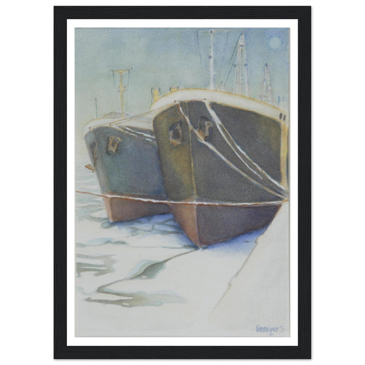 Tranquil Harbor Reflection: A Watercolor Journey by Veronique Semple - Watercolor impressionism print for home decor