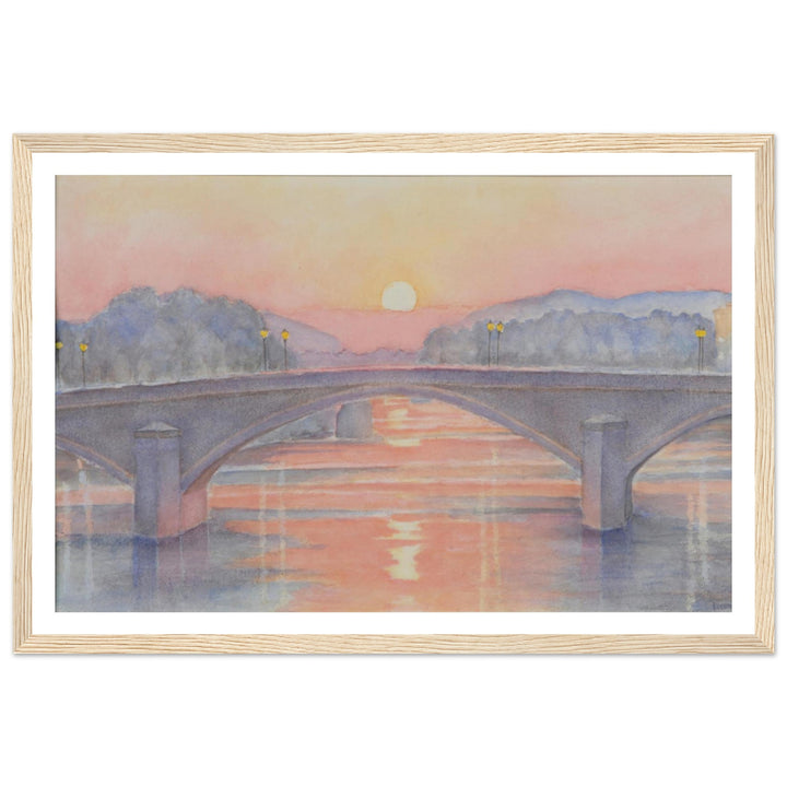 Serene Sunset Reflections Over Tranquil Waters by Veronique Semple - Watercolor impressionism print for home decor