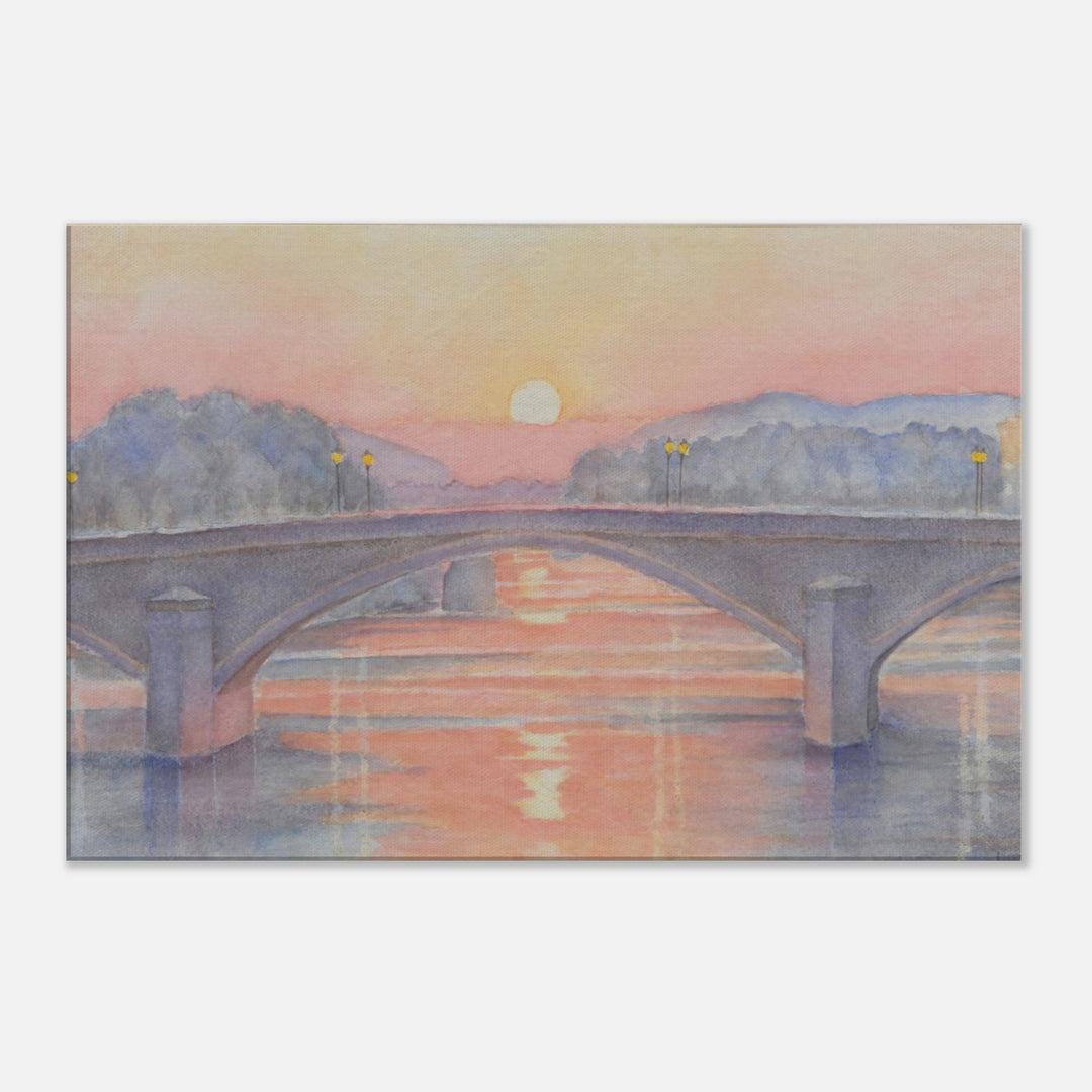 Serene Sunset Reflections Over Tranquil Waters by Veronique Semple - Watercolor impressionism print for home decor