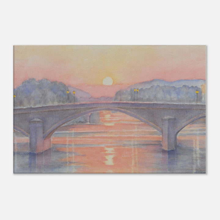 Serene Sunset Reflections Over Tranquil Waters by Veronique Semple - Watercolor impressionism print for home decor