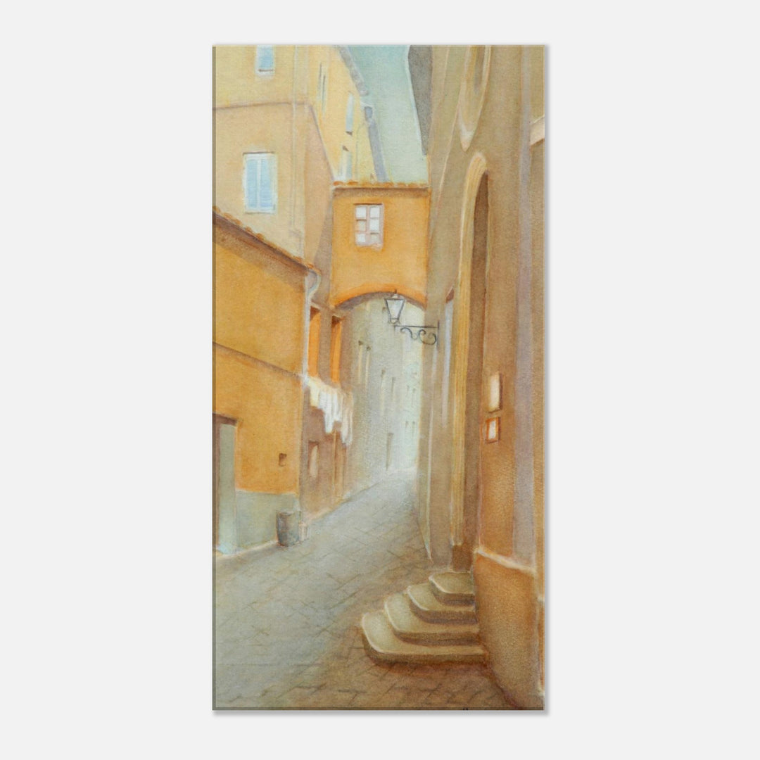 Golden Tranquility: A Serene Italian Alleyway by Veronique Semple - Watercolor impressionism print for home decor