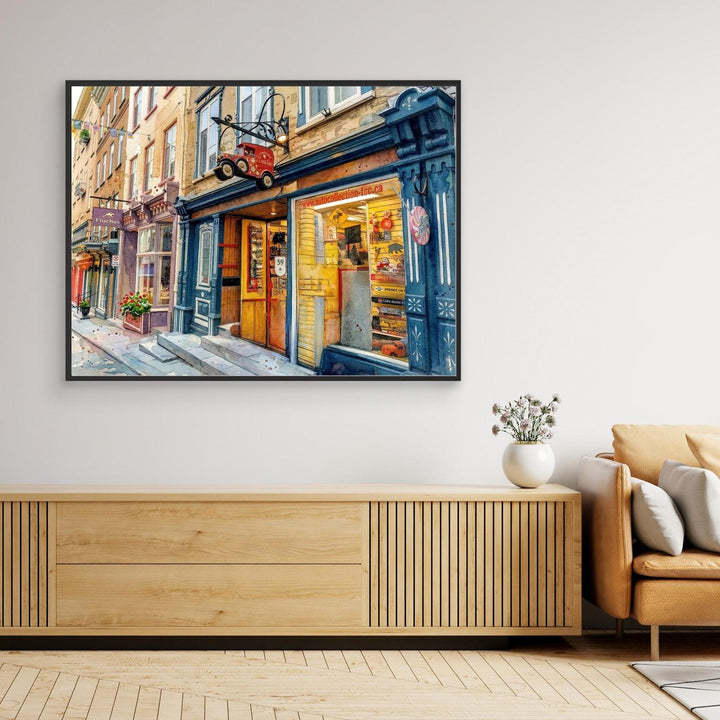 Colorful Street Vistas of Old Quebec - Canvas Art Print Framed Options